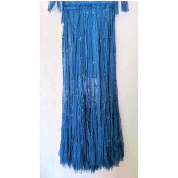 HOST PICK ❤️ FREE PEOPLE SASCHA TEAL BLUE SEQUIN TULLE MAXI DRESS 0 NWT FAIRY - Picture 12 of 13